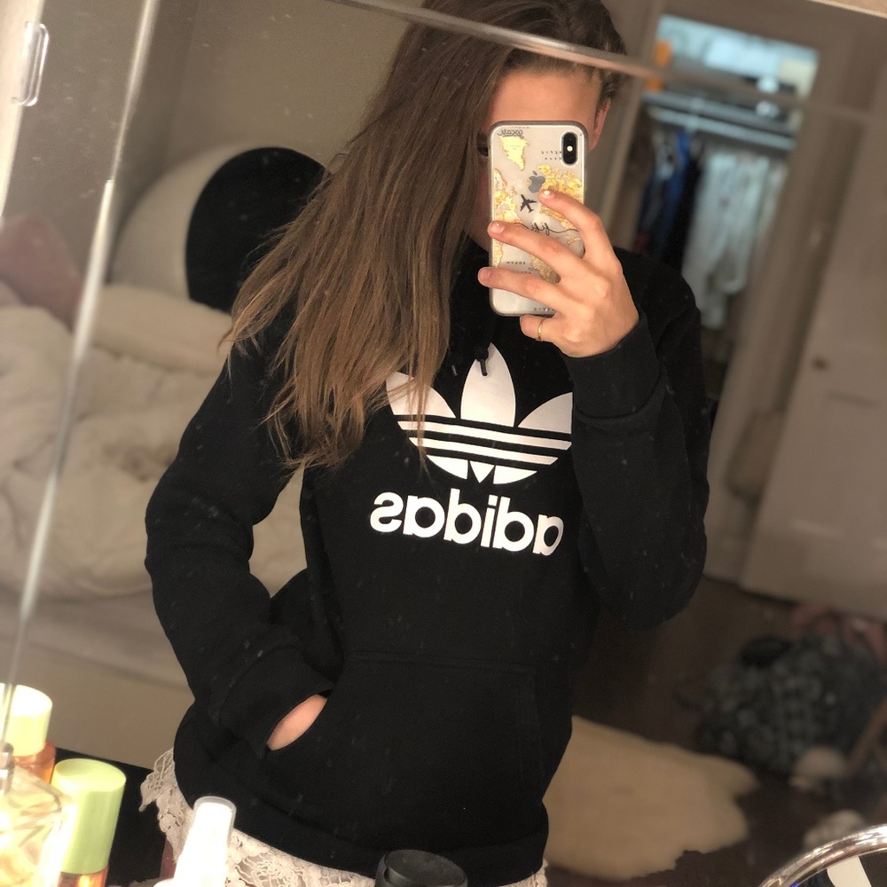 Black Adidas Hoodie with white Adidas logo